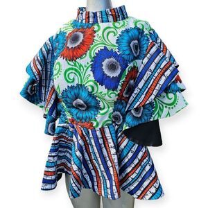 Oversized Peplum Ruffle Sleeve Top – Statement Piece 🤍💙🧡💚